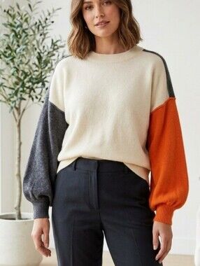 Tri Color Balloon Sleeve Sweater Sz. S